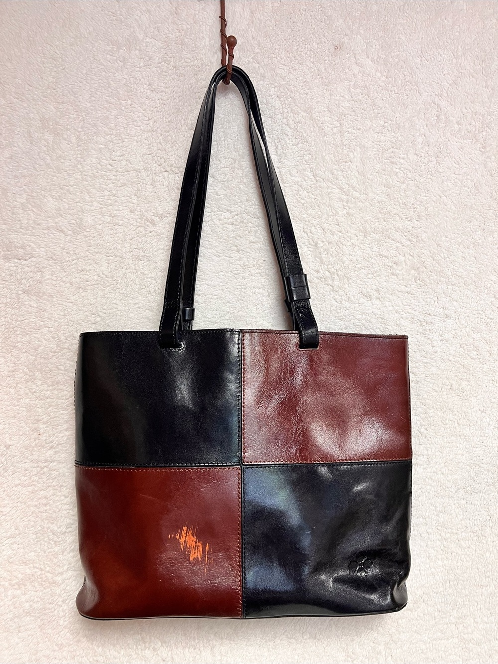 Patricia Nash Black & Brown Two-Tone Leather Satchel